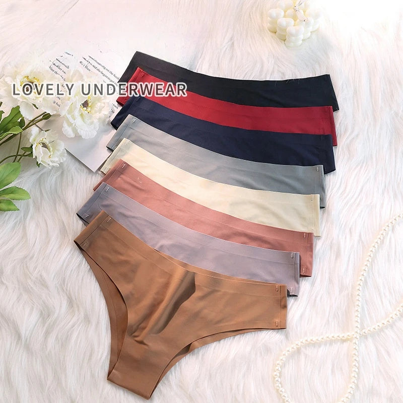 4PCS/Set Seamless Brazilian Panties Women's Sexy Lingerie Cool Ice Silk Low Waist Briefs Soft Solid Ultra-thin Bikini Underwear