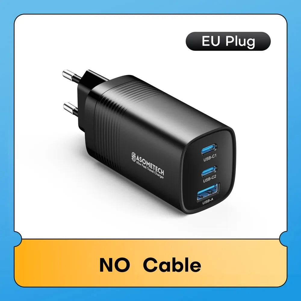 ASOMETECH GaN USB Type C Charger 65W 45W PPS PD QC4.0 Quick Charger For Macbook Laptop IPAD Tablet iPhone 14 Samsung S23 Ultra - Shoppiline