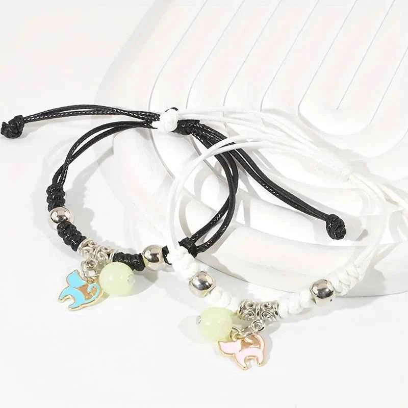 2PC Fashion Luminous Beads Star Couple Bracelet for Women Men Charm Cat Flower Heart Moon Love Matching Friend Bracelet Jewelry