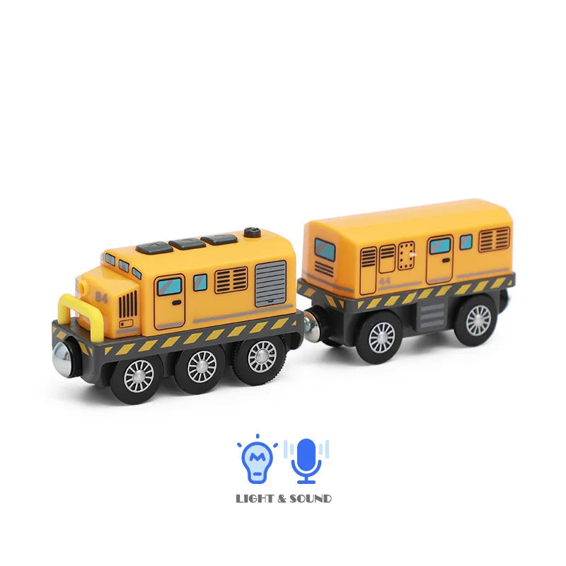 Kid Magnetic Electric Train Car Locomotive Wooden Track Slot Diecast Railway With Two Carriages Wood Toy Gift - Shoppiline