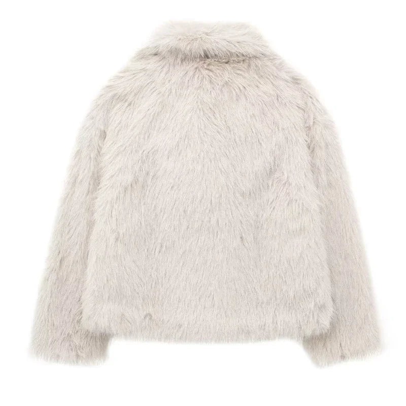 MUJER Faux Fur Coat Plush Fluffy Women's Jacket 2025 Woman Autumn Winter New in Outerwears White Red Gray Black Blends Coats
