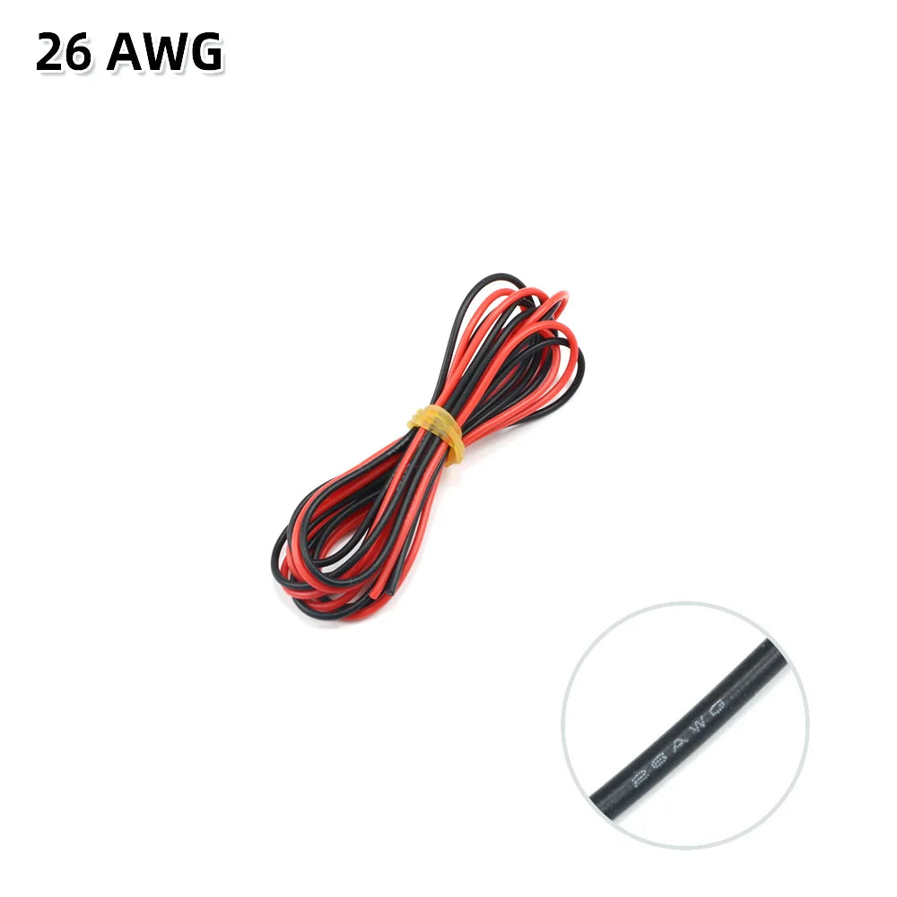 2 meter Silicon Wire 8 10 12 14 16 18 20 22AWG Heatproof Soft Silicone Silica Gel Wire Cable (1meter Red+1meter Black) )