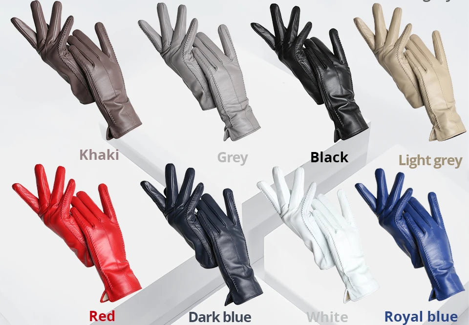 Women's sheepskin gloves winter warm plus velvet short thin touch screen driving color women's leather gloves good quality -2226