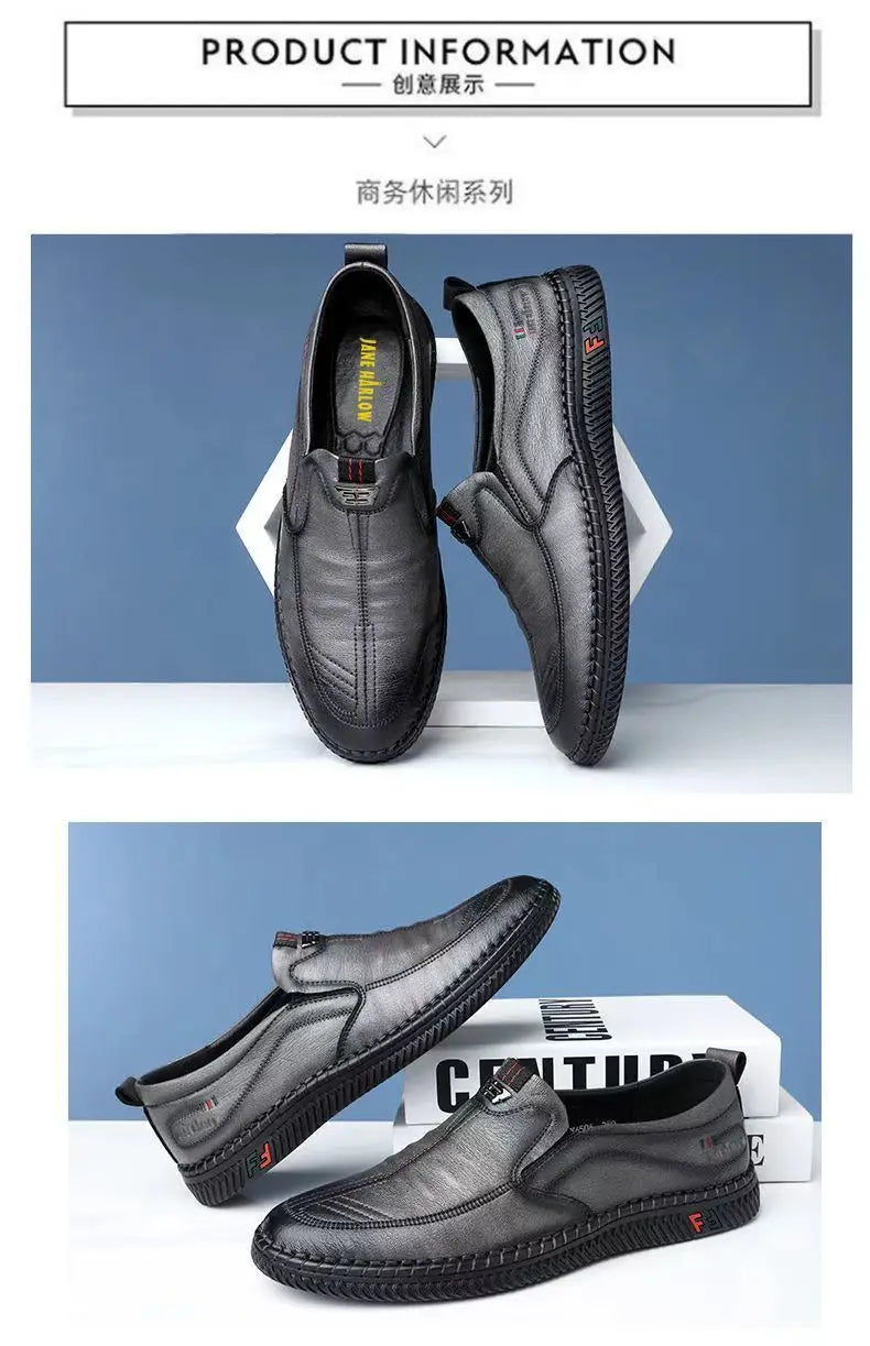 Mens Leather Loafers Non Slip Walking Flats Breathable Outdoor Slip on Casual Shoes for Male Work Office Driving Sneakers2 - Shoppiline