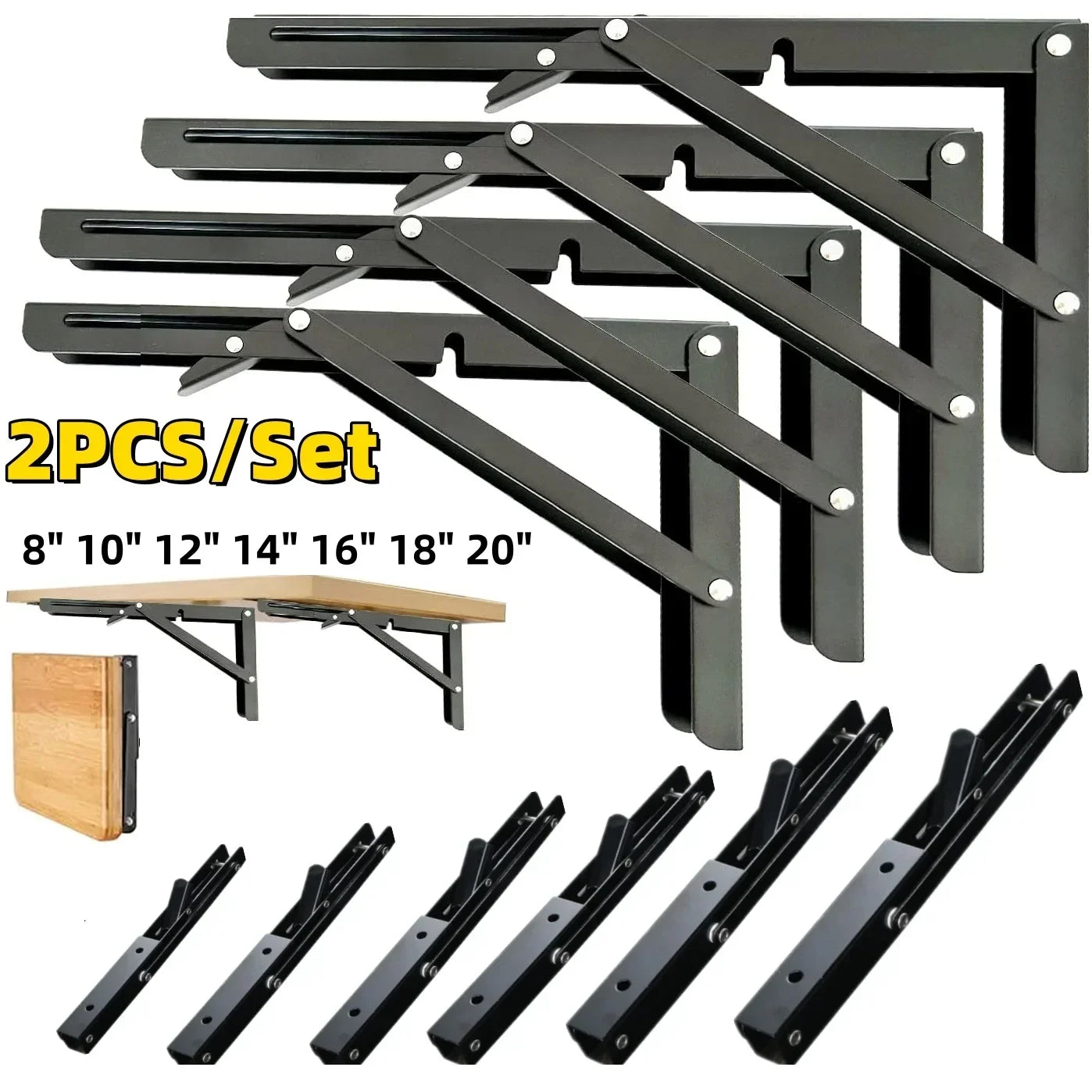 Heavy Duty Folding Triangle Shelf Bracket | Stainless Steel Wall Mount, Space Saving Fold Flat Rust-Proof Support