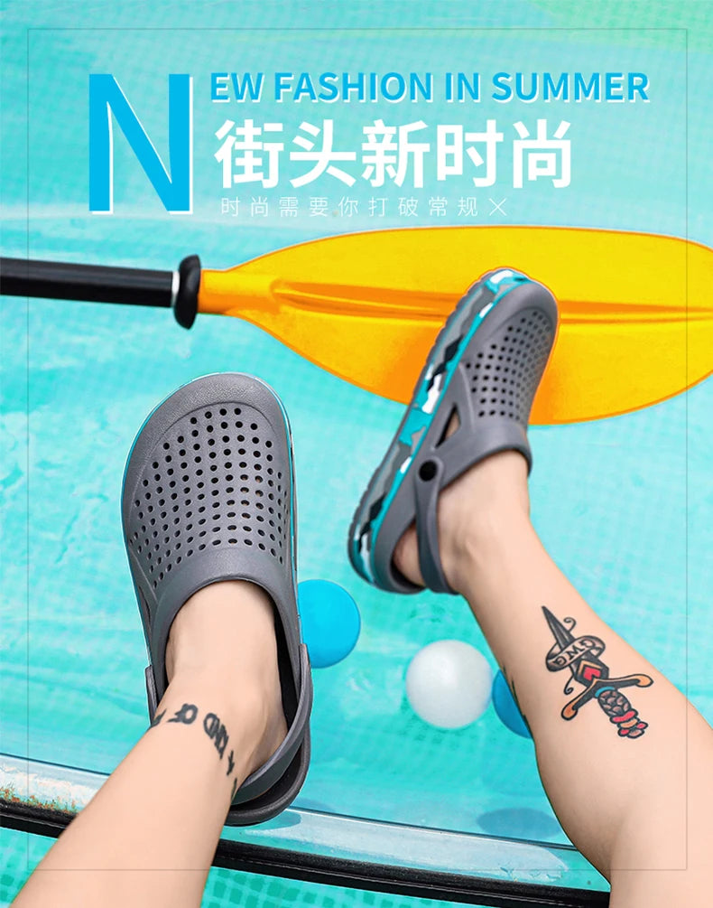 Men's summer casual hole shoes non slip lightweight breathable Two wearing men's sandals fashion comfort beach shoes slippers