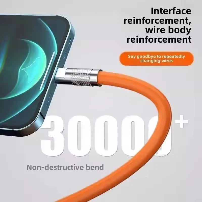 120W 6A Cable  Super Fast Charge PD Type C Liquid Silicone Cable 1M 1.5M 2M Cable C To C Quick Charger Cable for Xiaomi iPhone