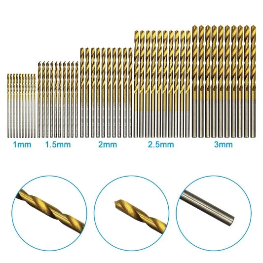 100PCS Twist Drill Bit Set 1-3mm Titanium Plated for Wood Metal Hand Electric Drill