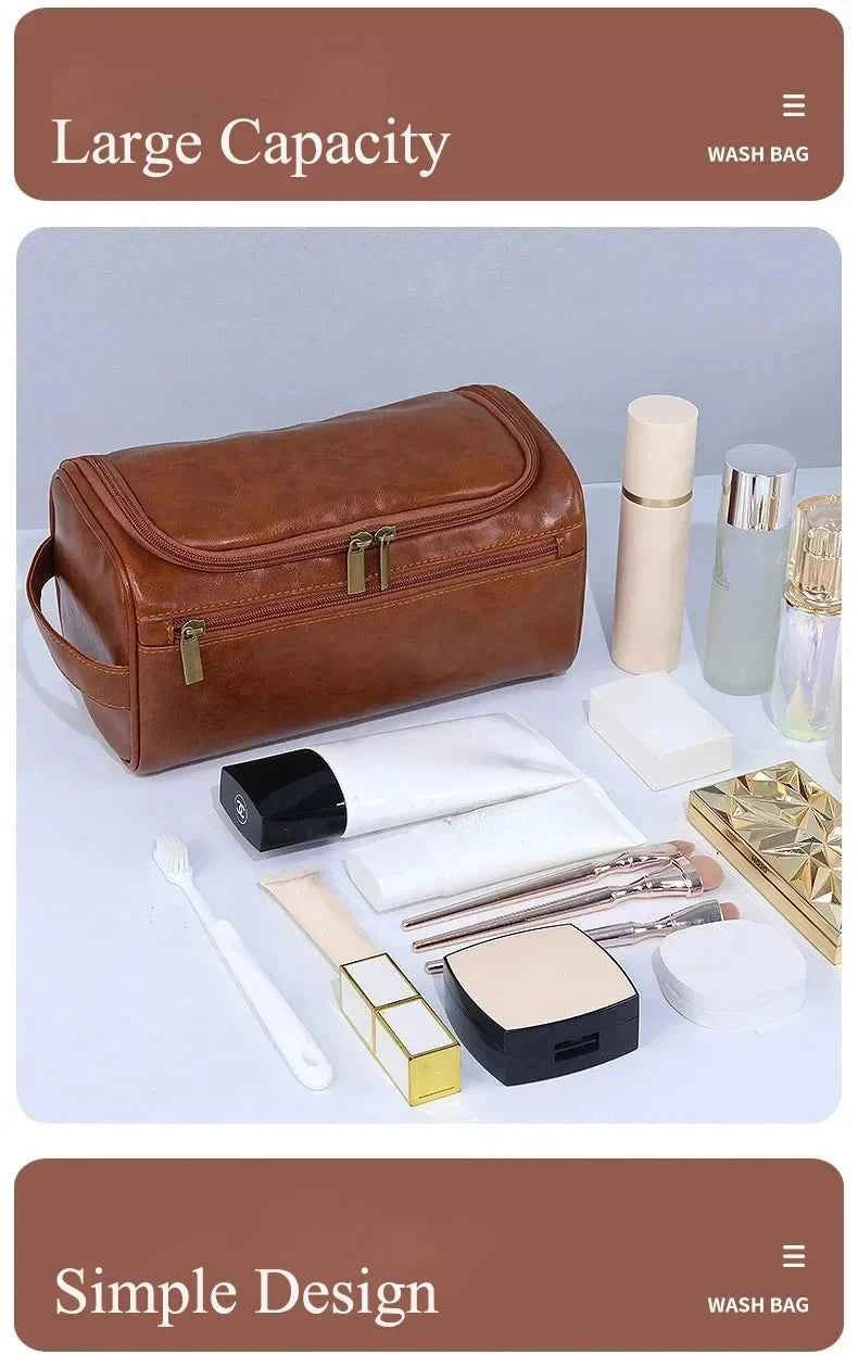 Large Leather Toiletry Bag Hanging Dopp Kit for Men Women Waterproof Wash Bag Cosmetic Storage Bag Ideal for Traveling & Outdoor