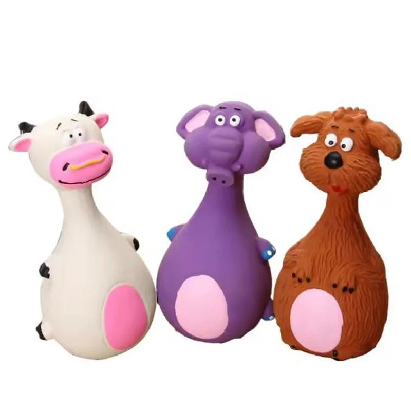 Hot 1 Piece Fat Bellied Cartoon Fun Bite Resistant Latex Sound Dog Toy Purple Elephant White Cow Brown Optional