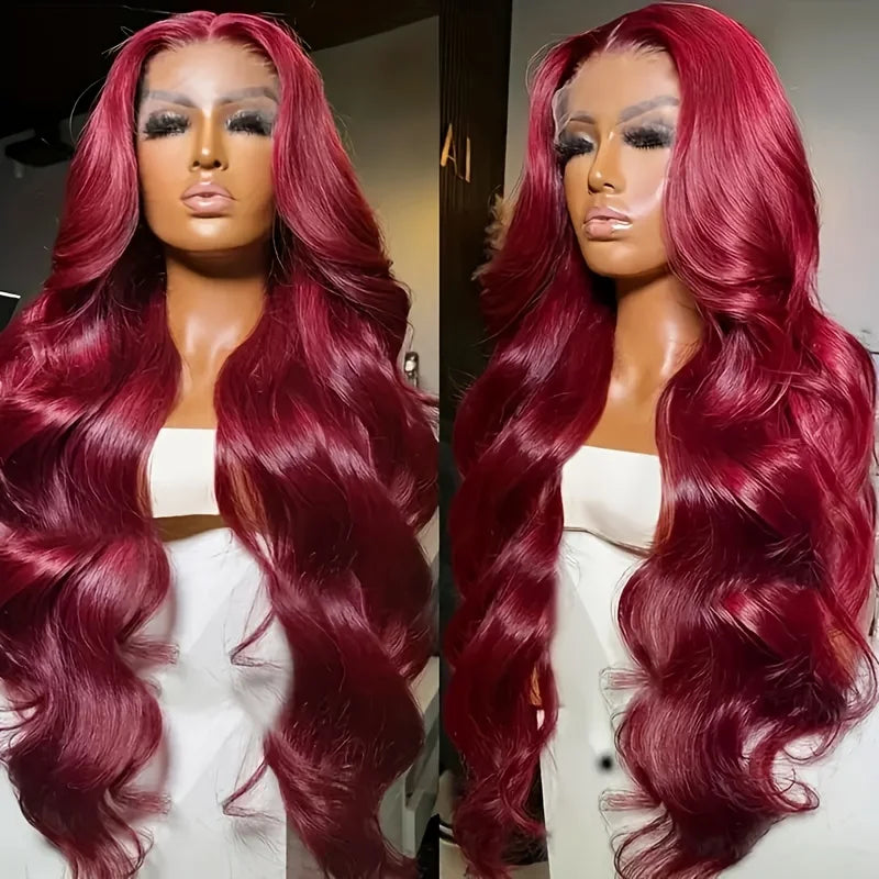 250 Density 99J Burgundy 13x6 Lace Frontal Human Hair Wigs Brazilian Colored 30 42 Inch Body Wave Lace Front Wigs Human Hair