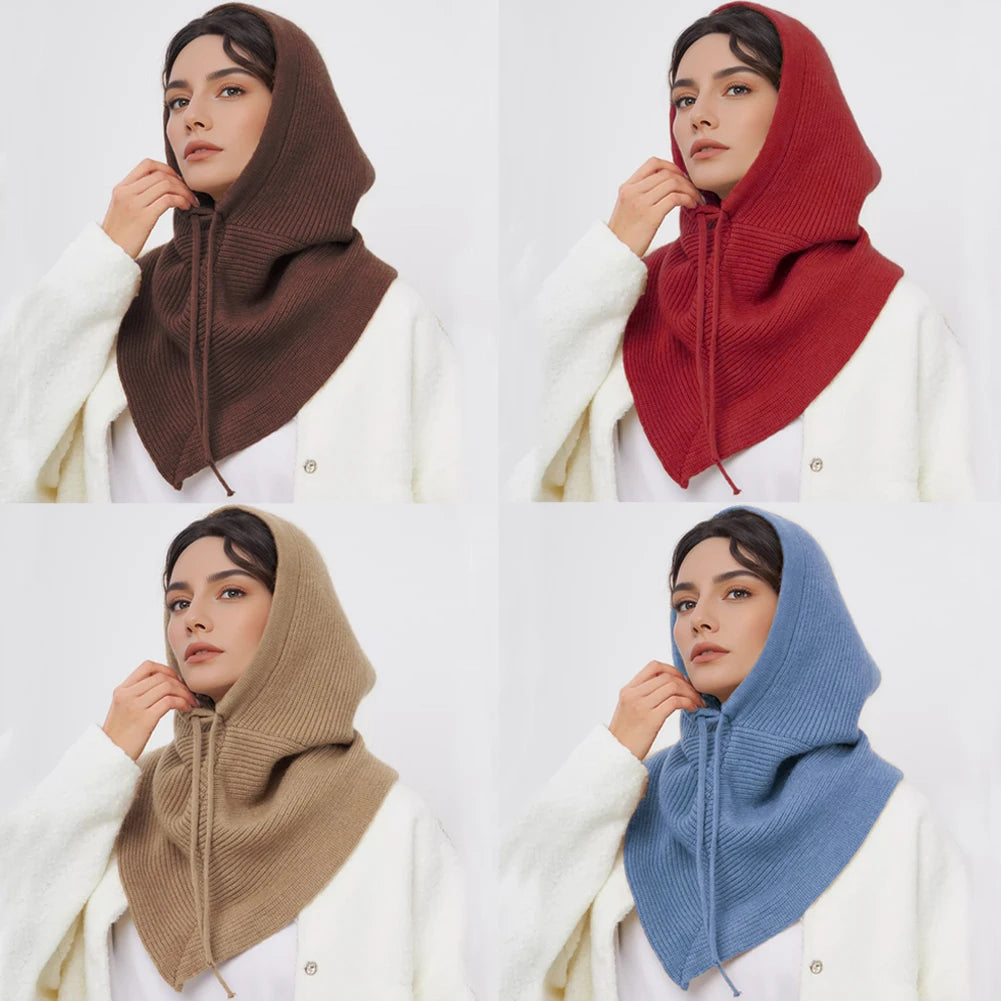 Cagoule d'hiver écharpe pour femme bonnet tricoté chaud extérieur chaud une pièce col pour filles bonnets