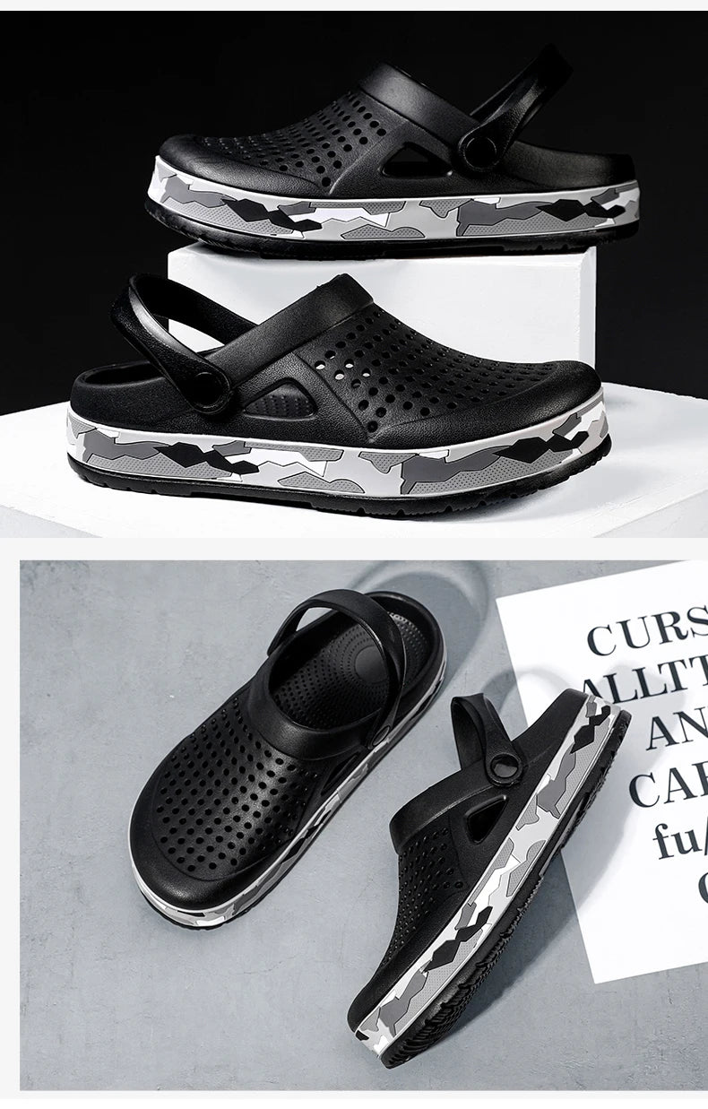 Men's summer casual hole shoes non slip lightweight breathable Two wearing men's sandals fashion comfort beach shoes slippers