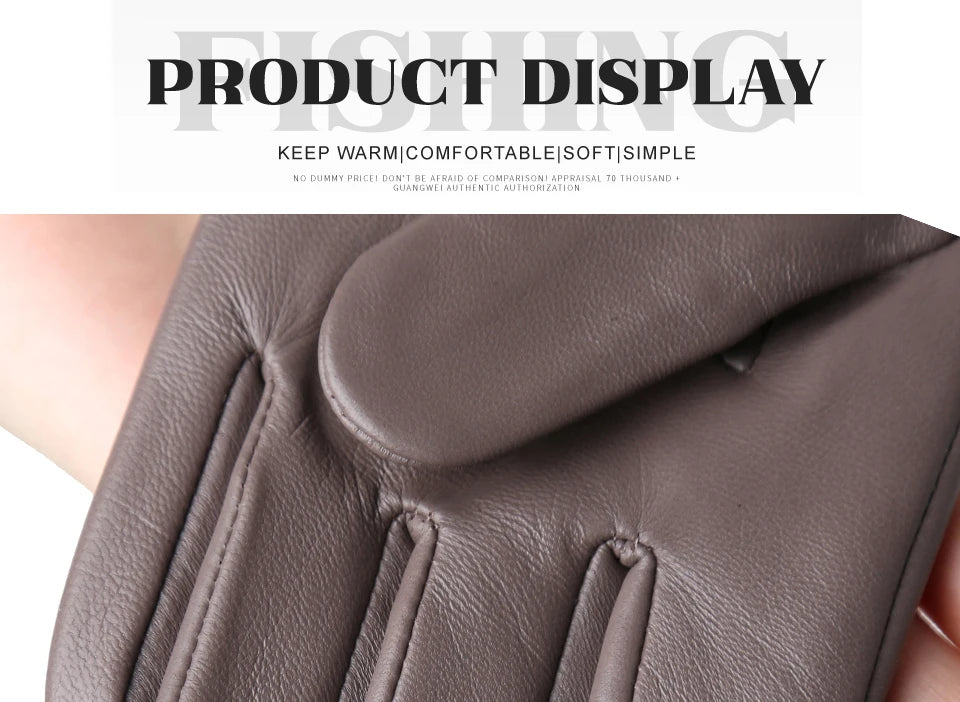 Women's sheepskin gloves winter warm plus velvet short thin touch screen driving color women's leather gloves good quality -2226
