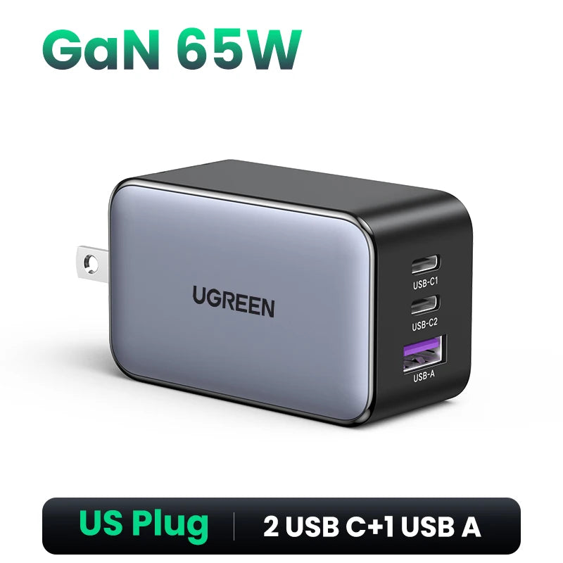 UGREEN 65W GaN Charger Quick Charge 4.0 3.0 USB C Charger for iPhone 17 16 15 Pro Max Laptop Macbook Air Tablet PD Fast Charger - Shoppiline