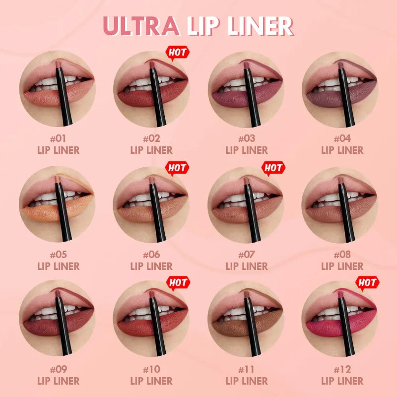 Wasserfester Matter Lipliner-Stift Rot Kontur Lippenstift Langanhaltend Antihaftend Feuchtigkeitsspendendes Lippen-Make-up 12 Farben