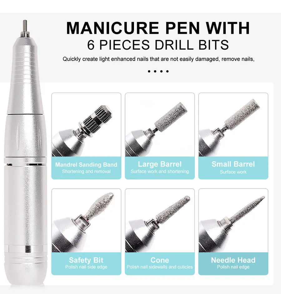 45000RPM Rechargeable Nail Drill Machine with LCD Low Noise Professional Nail Polish Sander Nails Accessories Set