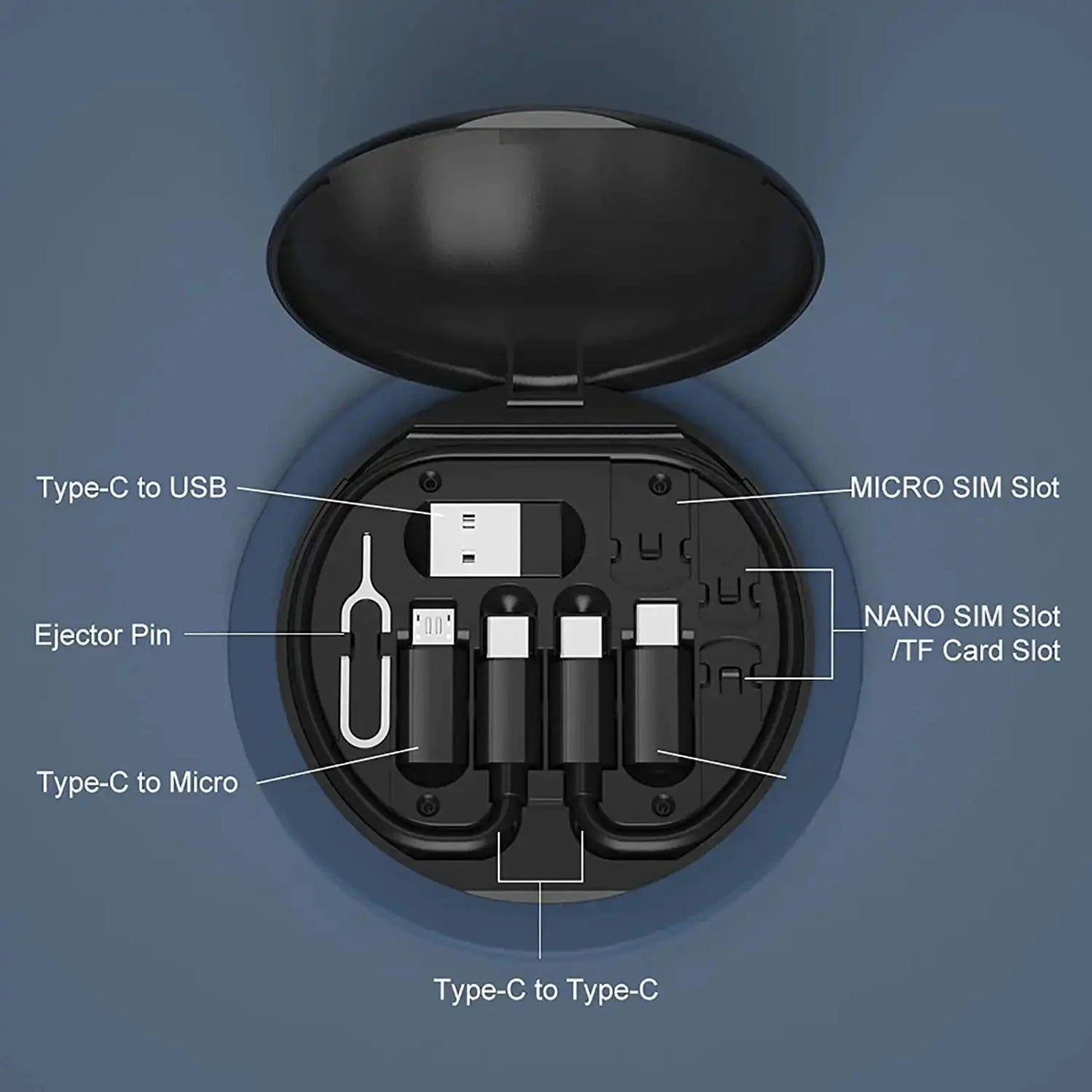 Portable Multifunctional Data Cable Storage Box, 60W Fast Charging Mobile Phone Holder Charging Cable Set Multi Head Conversio