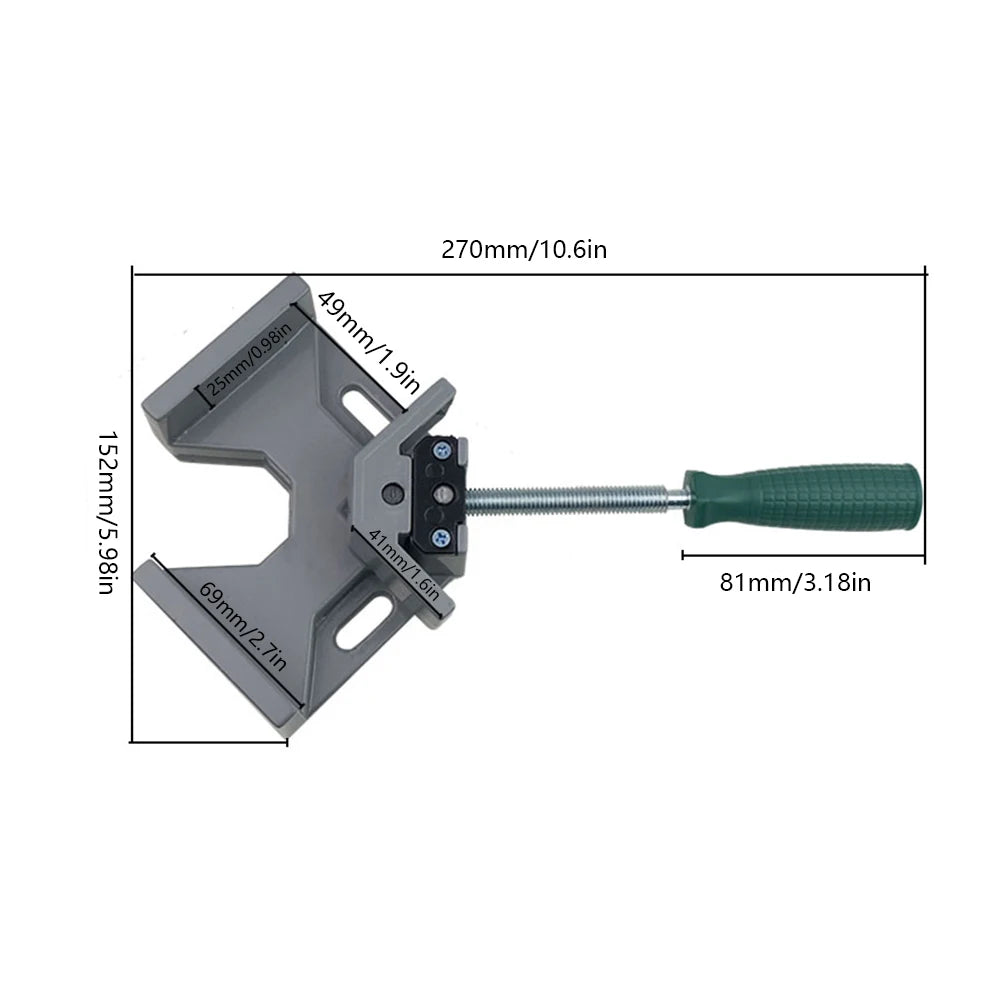 Aluminum Alloy Wood Working Jigs, 90 Degrees Angle Clamp, Single Handle, Adjustable Swing Jaw for Welding Woodworking, Photo Fra