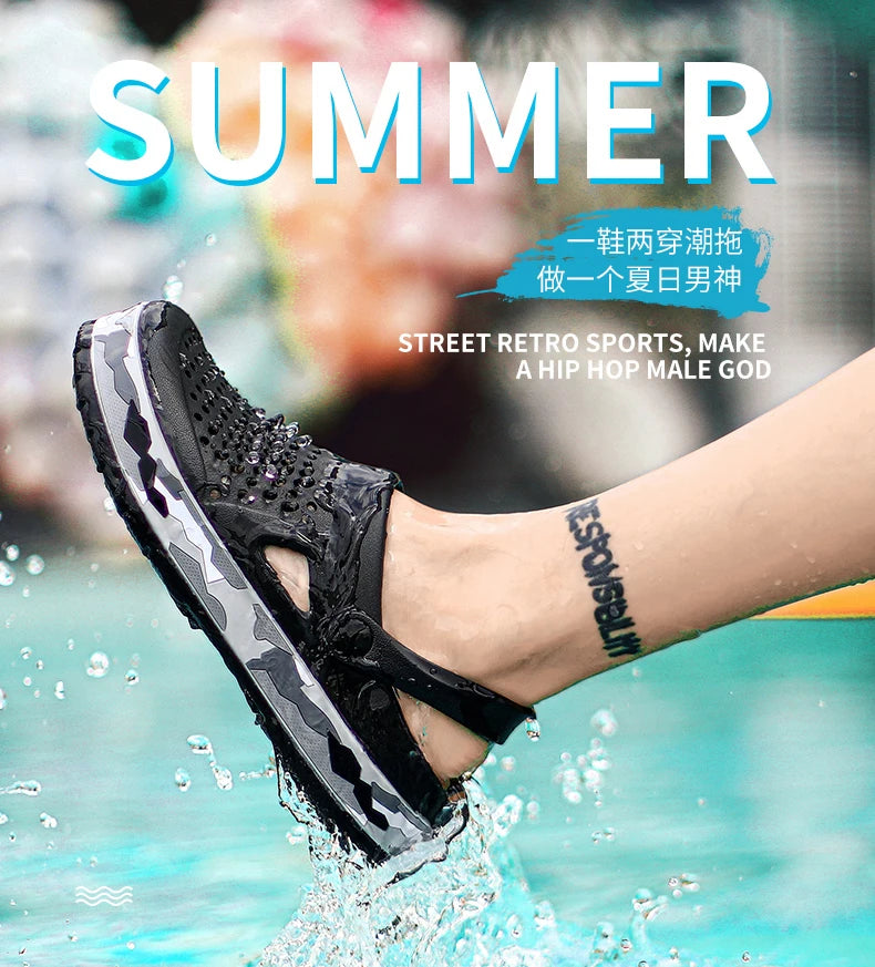 Men's summer casual hole shoes non slip lightweight breathable Two wearing men's sandals fashion comfort beach shoes slippers