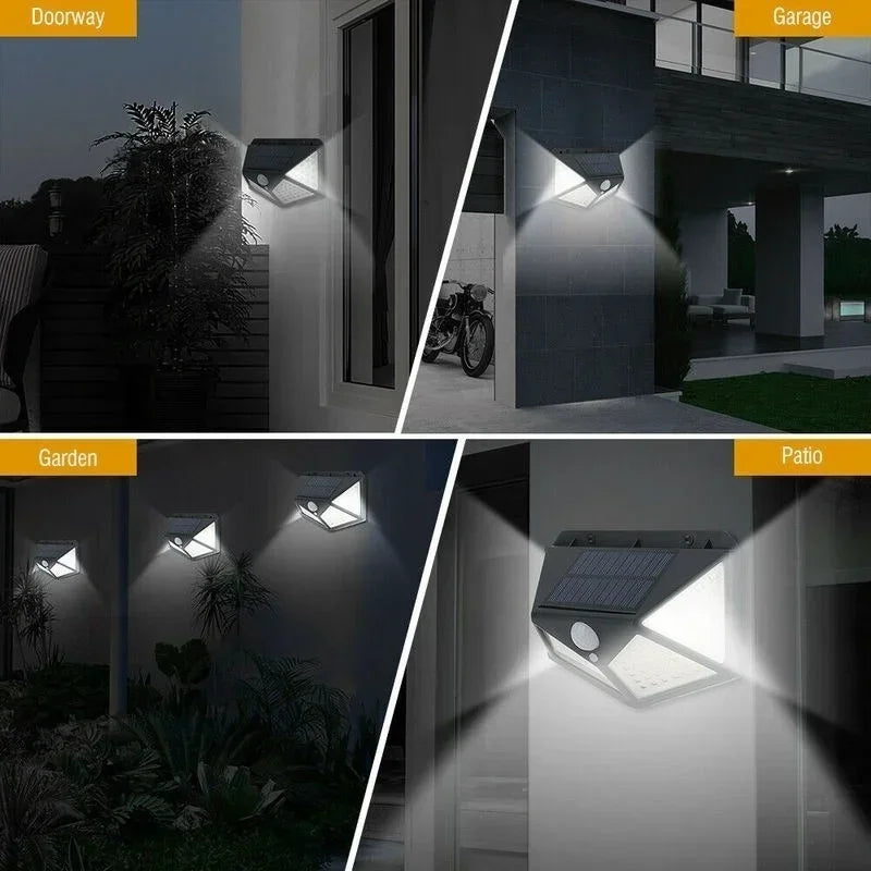 Smart Solar LED Wall Lights 100 LED Motion Sensor Outdoor Waterproof,Solar Charging Security Wall Lamp,Courtyard Garden Fence