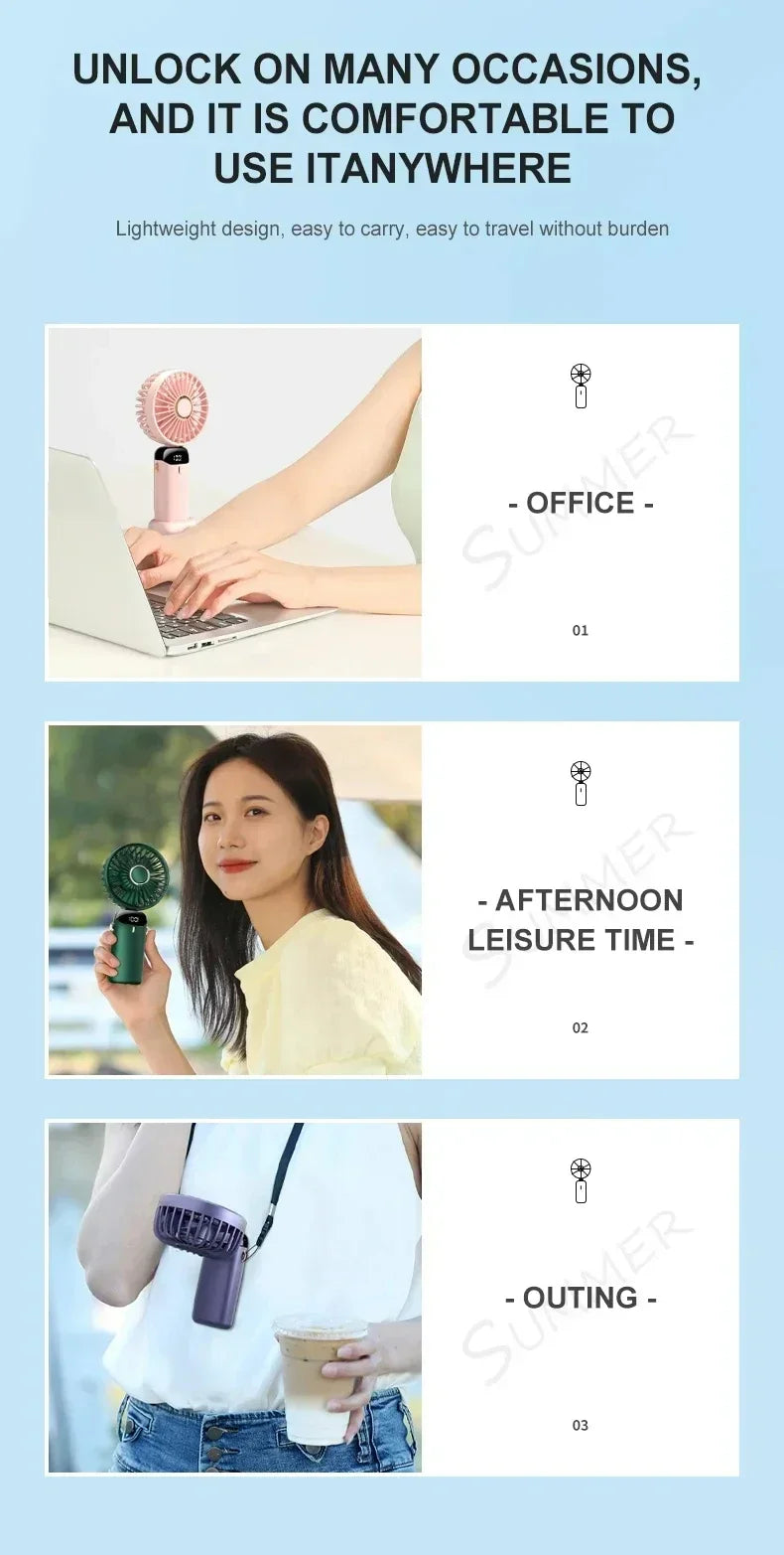 Portable Handheld Personal Rechargeable Fan LED Digital Display 90°Adjustable  Rechargeable Fan , 5 Speed Wind Mini Aromatherapy