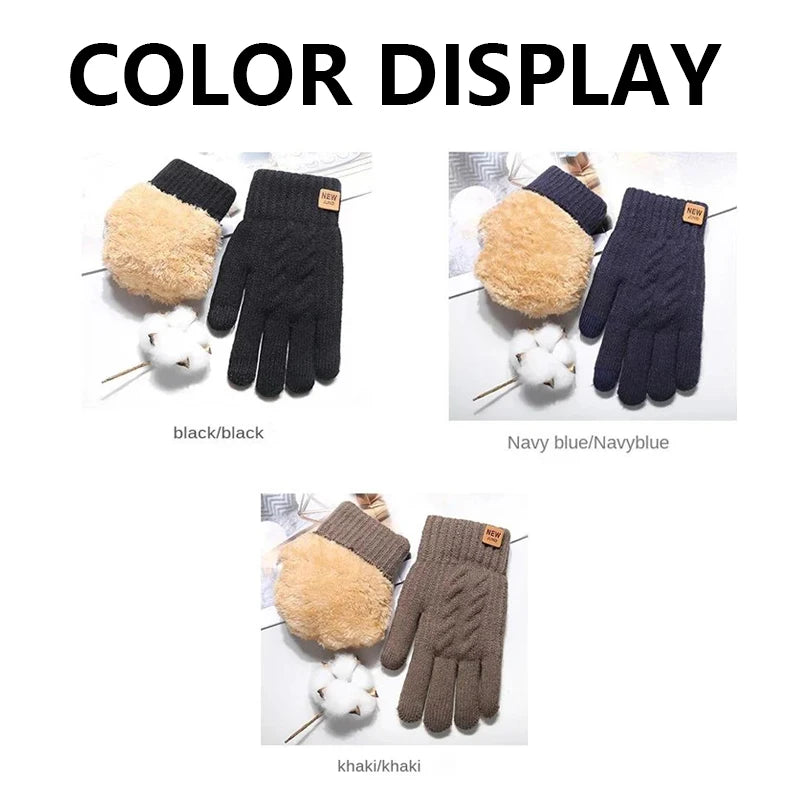 Velvet Touch Screen Gloves Fashionable Black Woven Winter Gloves Men's and Women's Warm and Hot Typing Gloves