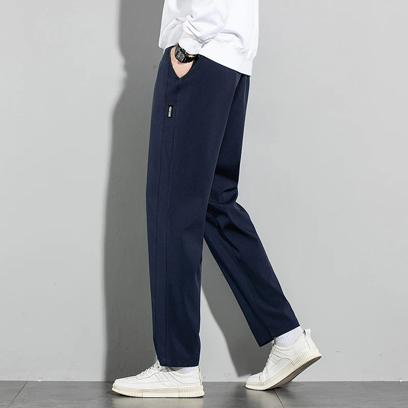 Herren Eisseide-Hose 2025 Sommer Neu Schwarz Grau Dünne Business-Freizeithose Outdoor Elastisch Atmungsaktiv Gerades Bein Jogginghose