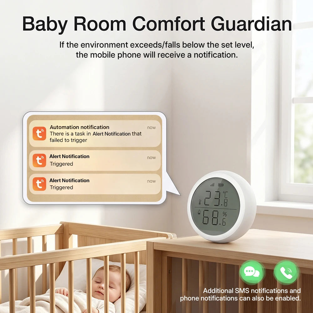 Wireless Temperature Humidity Sensor Indoor Compatible with Tuya Smart Life App ZigBee Alexa/Google Home for Baby Room Cellar