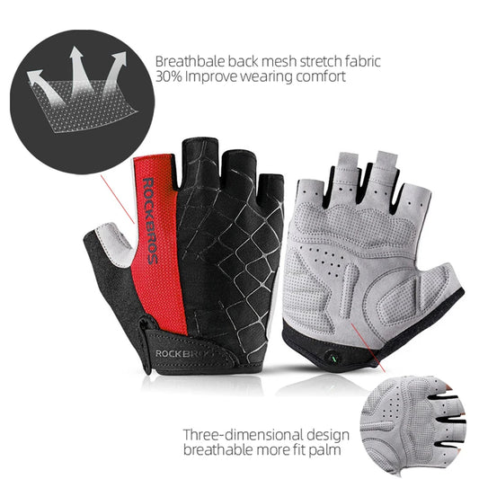 ROCKBROS Cycling Bike Gloves Half Finger Shockproof Breathable MTB Mountain Bicycle Sports Gloves Men Women Cycling Equipment - Shoppiline
