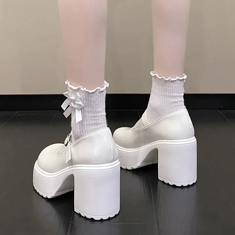 Schwarze Super High Heels Mary Jane Schuhe Damen 2026 Goth Chunky Plateaupumps Damen Übergröße Knöchelschnalle Party Lolita Schuhe 42
