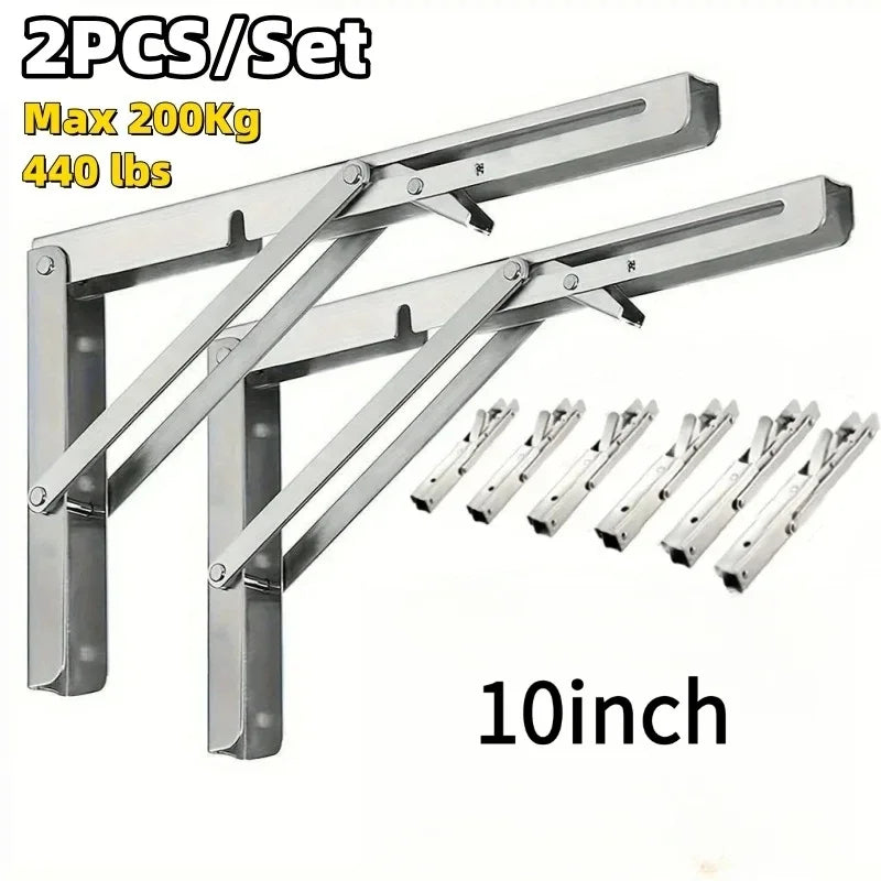 Heavy Duty 2PCS Stainless Steel Triangle Folding Shelf Brackets – Wall Mounted Collapsible Angle Bracket for Table, Workbench