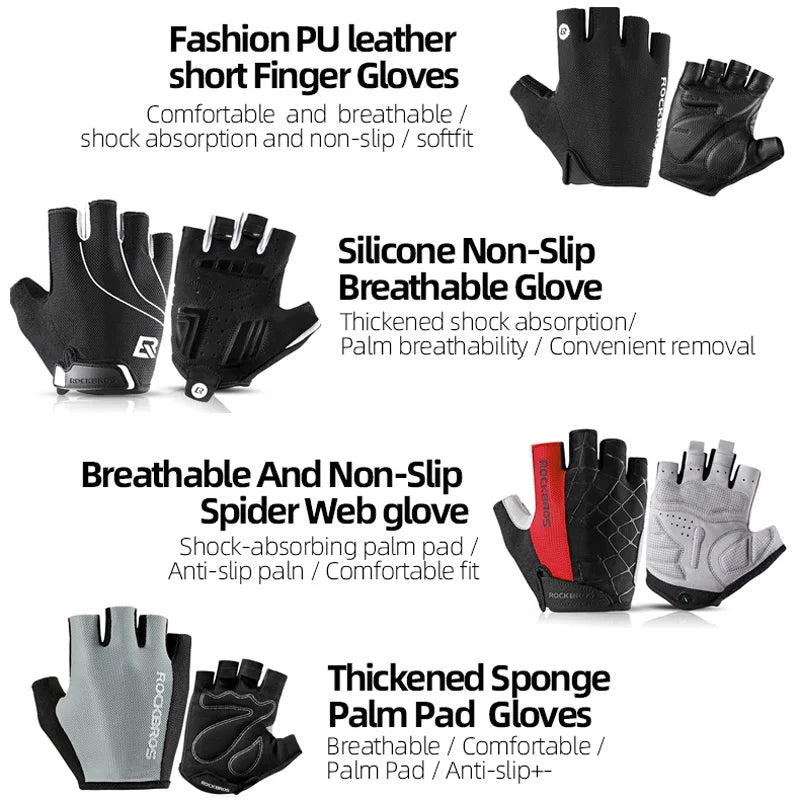ROCKBROS Cycling Bike Gloves Half Finger Shockproof Breathable MTB Mountain Bicycle Sports Gloves Men Women Cycling Equipment - Shoppiline