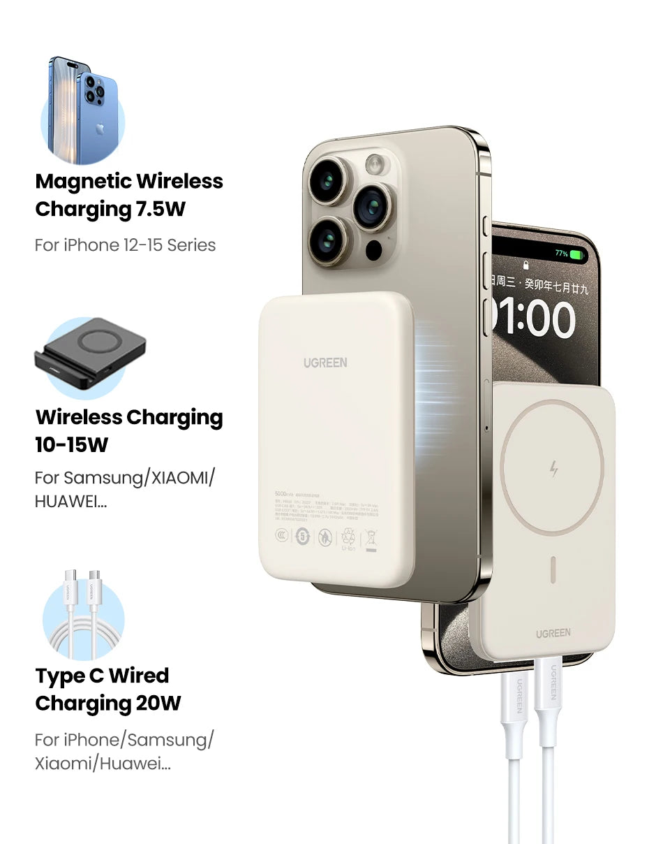 UGREEN PD20W Power Bank Magnetic 10000mAh Portable Wireless Fast Charging PowerBank for Magsafe for iPhone 17 15 Pro Max 16 Pro - Shoppiline