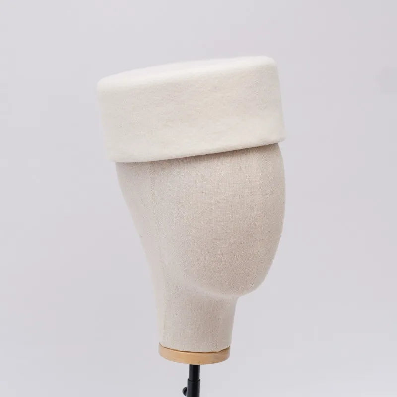 Vintage Hard Top Flat Fedoras Hats Women 100% Wool Felt Berets Hat Wedding Fascinator Caps Wedding Cocktail Party Pillbox Hat