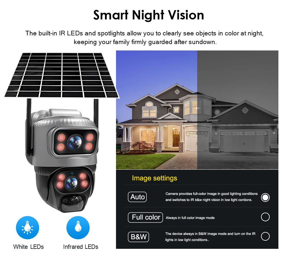V380 Dual Lens 4G Camera Solar PIR Human Detection Night Vision Waterproof Security Video IP Camara 8MP 4K Battery CCTV Monitor - Shoppiline
