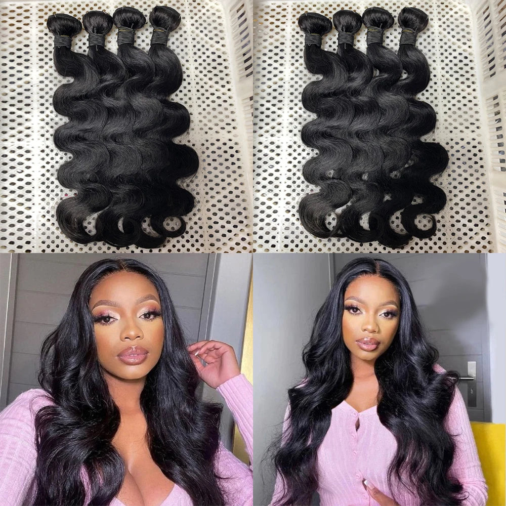 12A Lot de 1/3/4 mèches de cheveux humains Body Wave 24 pouces 100 % brésiliens bruts pour femmes, épaisses, livraison en 3 jours