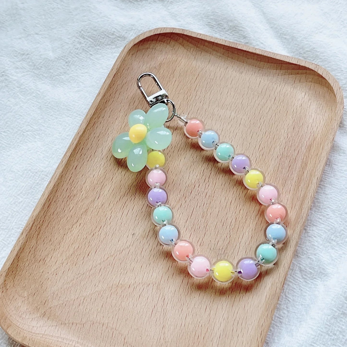 Handy Anti-Verlust Lanyard Schlüssel Kurz Handgelenk Anhänger Bunt Macaron Runde Perle Anhänger Damen Handkette Handy Lanyard