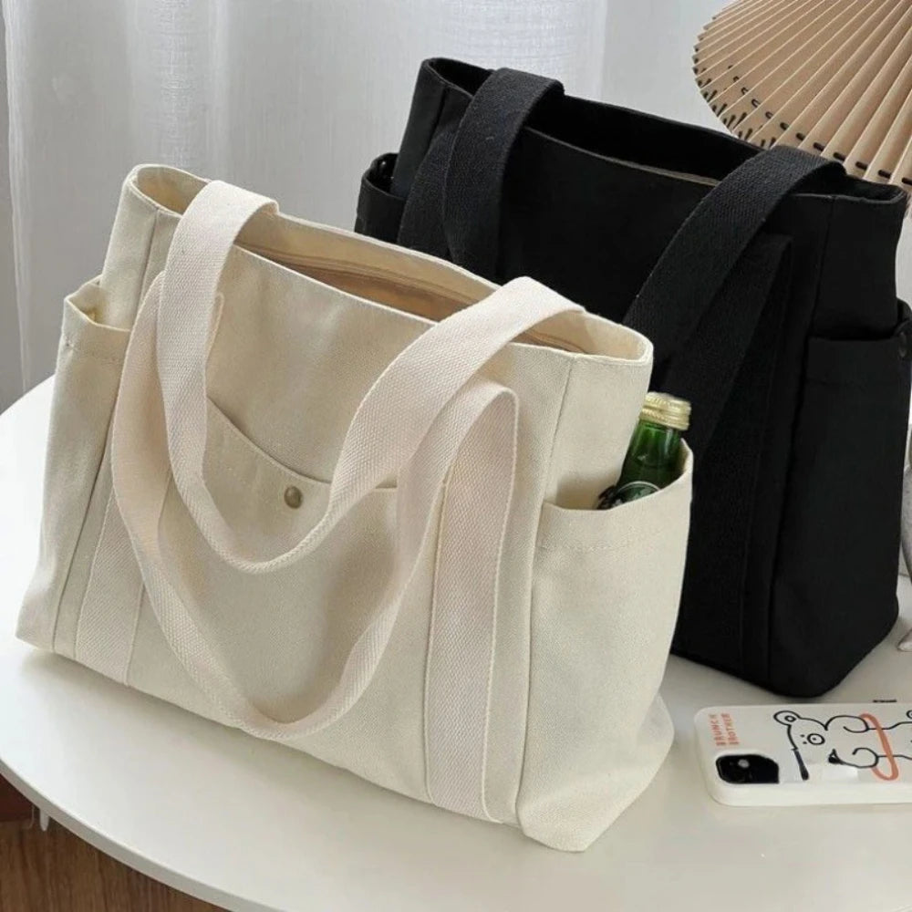 Große Kapazität Canvas Tragetaschen für Arbeit Pendeln Tragetasche College Stil Student Outfit Buch Umhängetasche Einkaufstasche