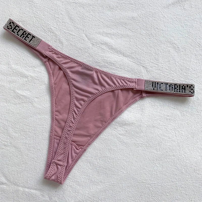 2025 New Sexy Pink Brand Lingerie Female Intimate Underwear Rise Women Panties Bra Rhinestone Letter Comfort Brief