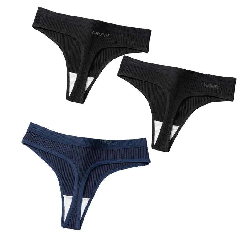 3Pcs/Set Thongs Women's Panties Striped Briefs Girls Solid Color Elastic Underwear Female Sexy Lingeries Hot Comfort G-string