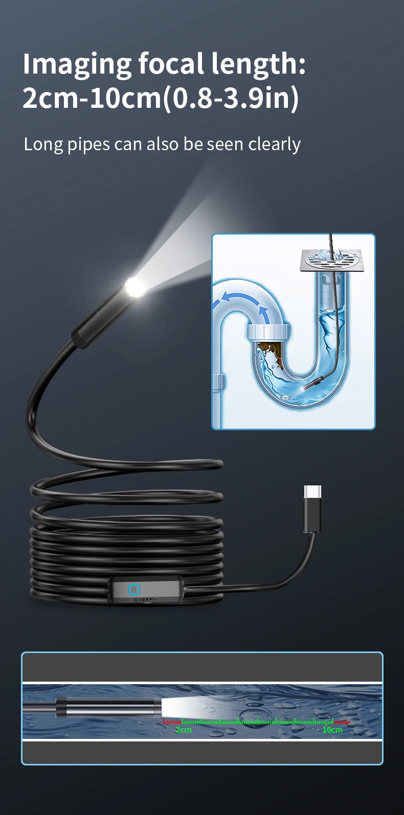 7MM TYPE-C Android Endoscope Camera IP67 Waterproof 6 LED Adjustable Borescope Mini Camera with 6 LEDs