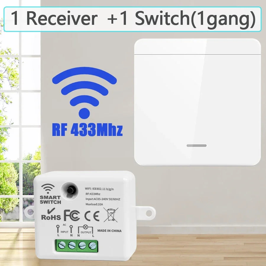 433MHz 1/2/3Gang 86 Wall Panel Switch with Remote Control Wireless Smart Switch Light Interruptor 10A 110V 220V For LED Lamp