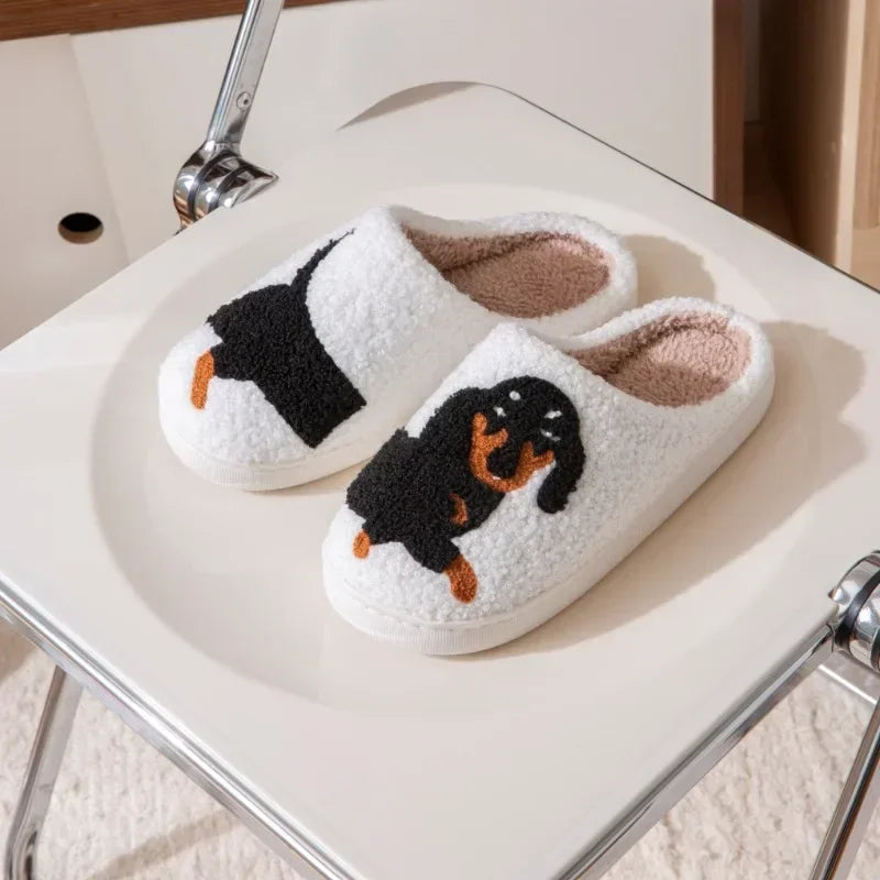 2024 Hot Style European and American Cotton Slippers for Men and Women At Home Winter Dachshund Embroidered Warm Indoor