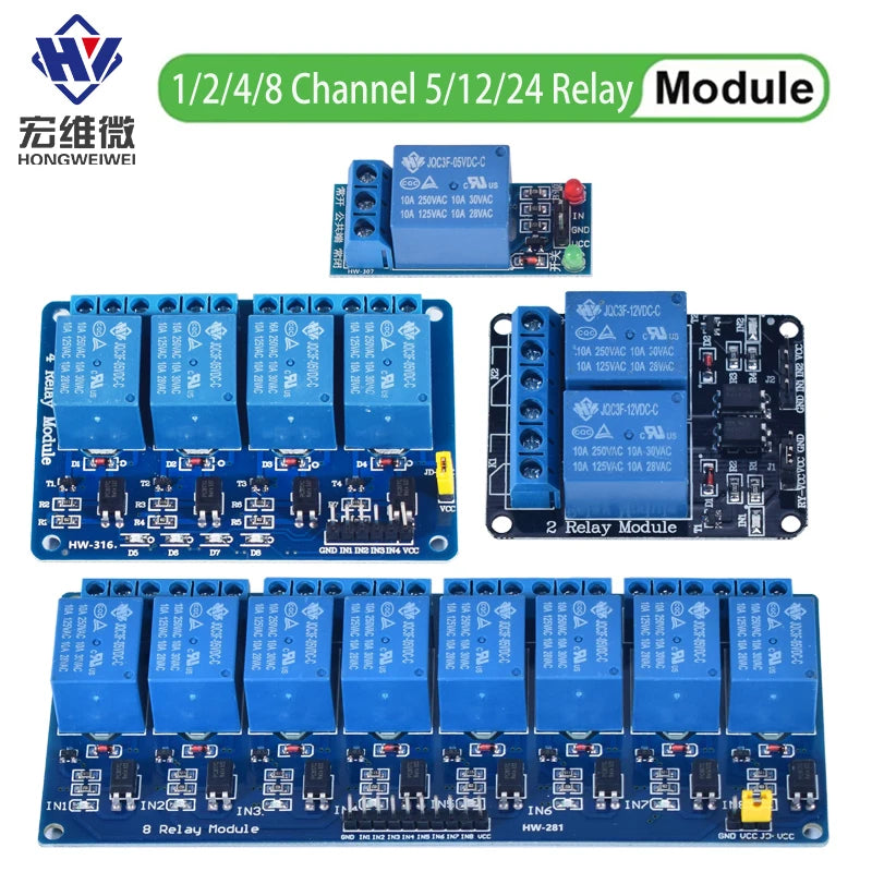 Module de relais 1, 2, 4, 6, 8 canaux DC 5V 12V 24V avec optocoupleur / déclencheur de niveau haut et bas pour Arduino Raspberry