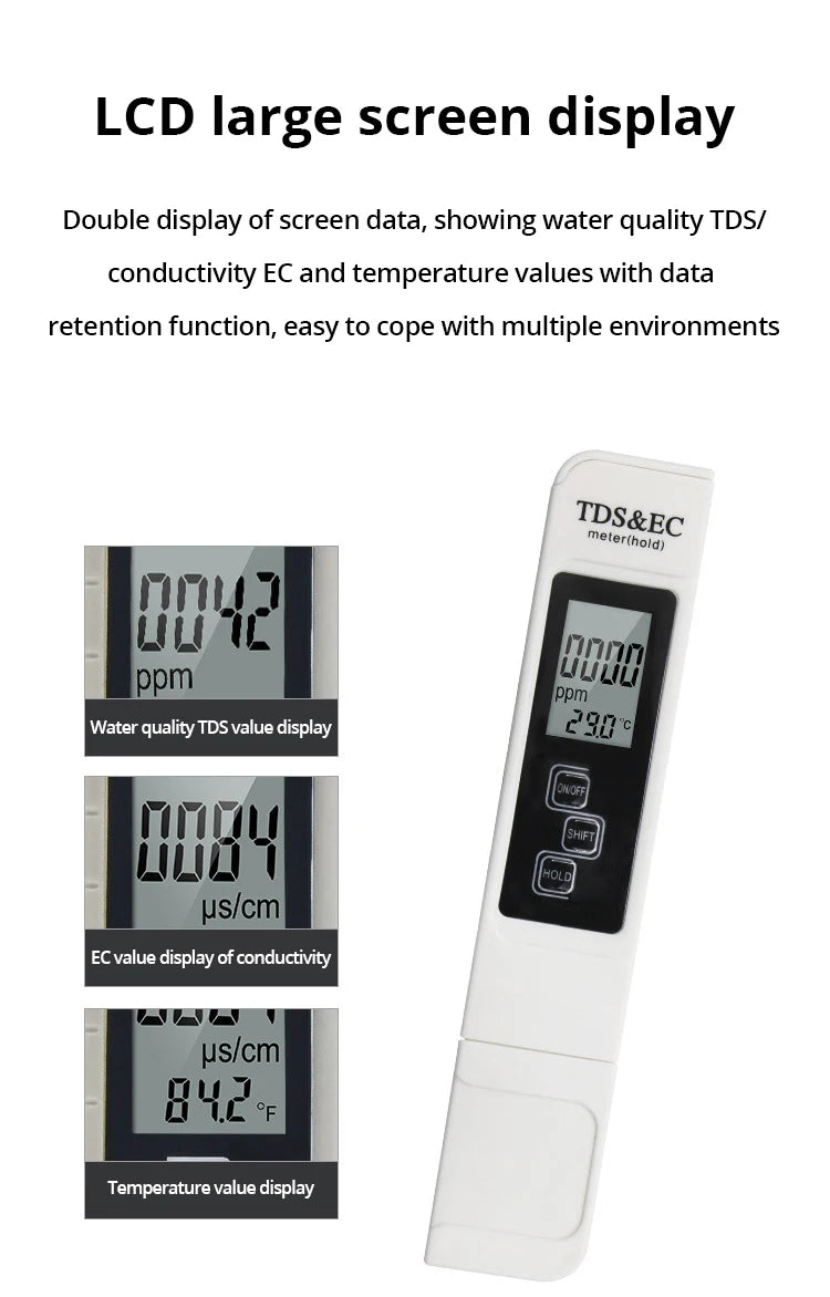 1pc White Handheld TDS Digital Water Tester High Precision Household Purified Tap Water Multifunctional Large Screen Display