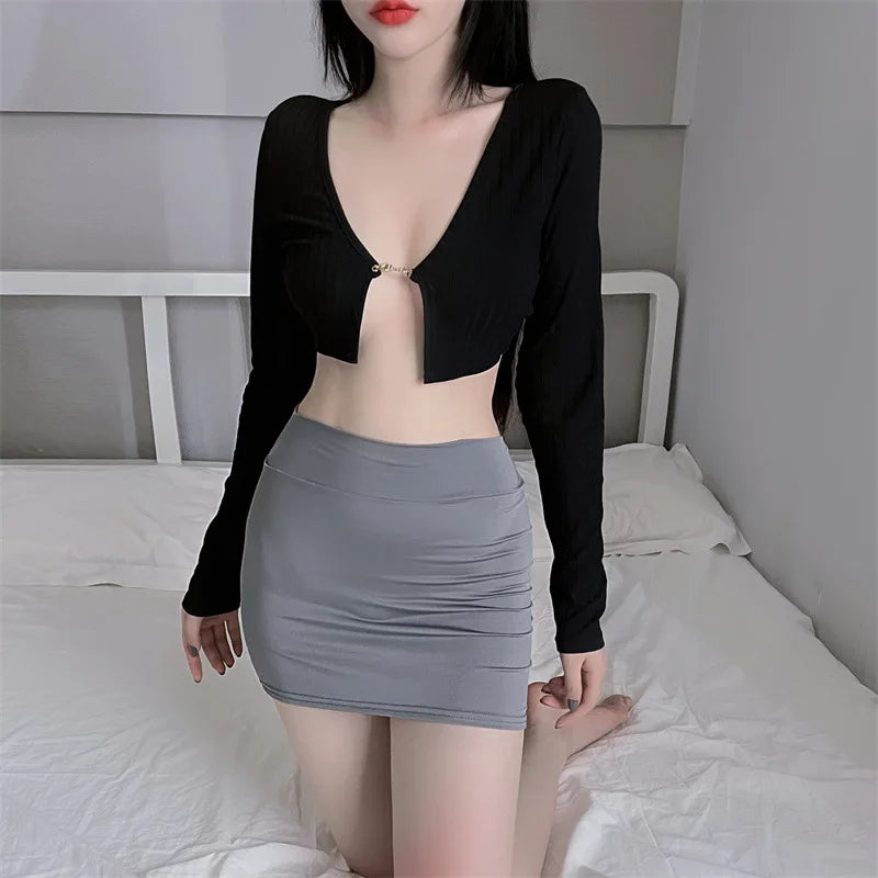 FREEAUCE Korean Girls Style Sexy Casual Pencil Mini Short Skirts High Waist Night Club Wear Black White Fashion Skirt for Woman