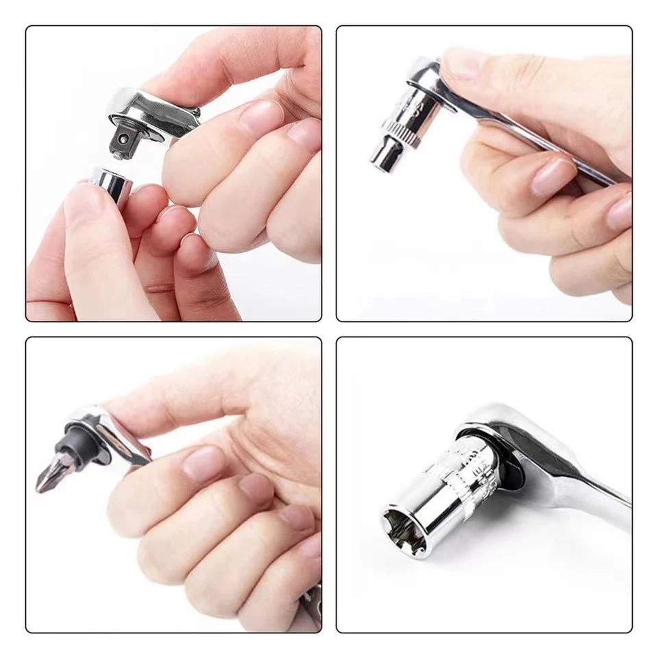 Mini Treble 1/4 Ratchet Wrench Double Ended Ouick Socket Screwdriver Hex Torque Wrenches Set 2-in-1 Spanner Hand Repair Tools - Shoppiline