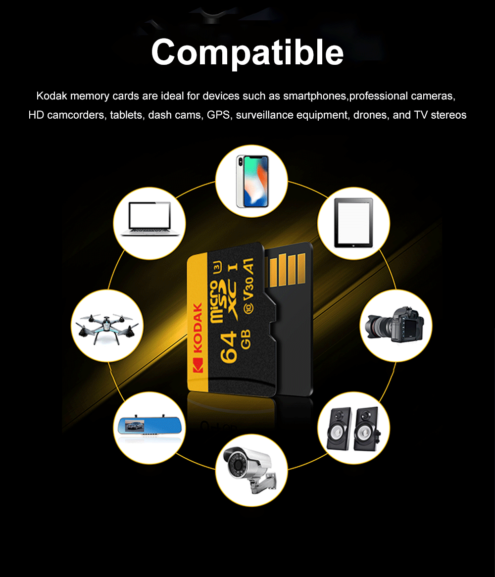 KODAK Micro SD 512GB 256GB Memory Card UP TO 100MB/s C10 U3 32GB 64GB 128GB TF Card 4K HD For USB Card Reader Adapter Microsd