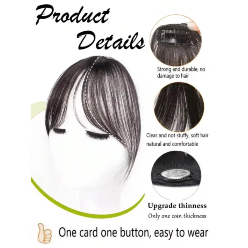 Synthesis Wig Middle-Part Bangs Hair Extensions Clip In Forehead Natural Seamless French Oblique Bangs Eight-Character Bangs